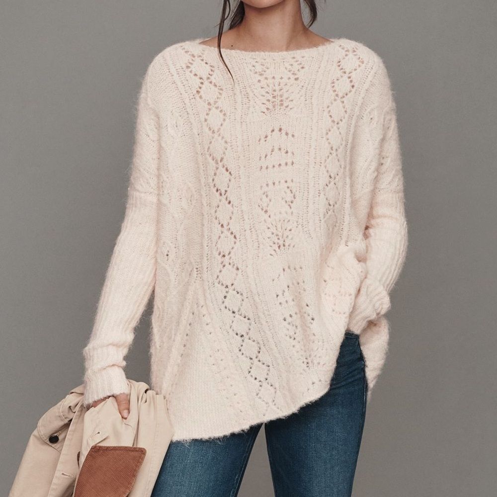 Anthropologie Pointelle Sweater- Tulip Pink $158 MSRP NWT